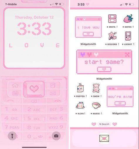 Pixel Phone Theme, Pink Phone Setup, Pink Phone Widget, Pink Layout Iphone, Neocities Layouts, Pink Pixel Icons, Phone Theme Ideas Pink, Pink Ios Theme, Y2k Phone Layout