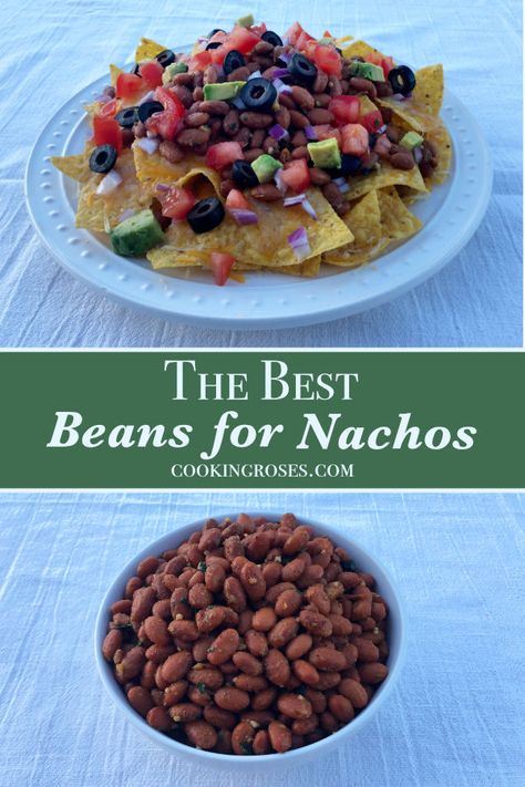 The Best Beans for Nachos Beans For Nacho Bar, Nacho Beans Recipe, Black Beans For Nachos, Beans For Nachos, Nacho Bar Toppings, Slow Cooked Green Beans, Vegetarian Bean Recipes, Nacho Salad, Bean Nachos