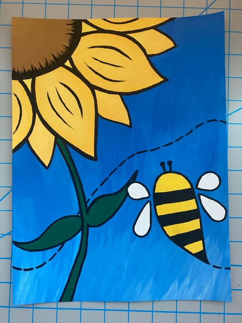 Acrylic Markers, Cow Canvas, Simple Canvas Paintings, Canvas Drawings, Canvas Painting Designs, Cute Paintings, Canvas Painting Diy, Fabric Flowers Diy, Sunflower Painting