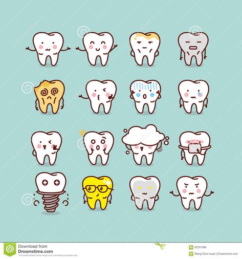 Illustration about Cute cartoon tooth set, great for your design. Illustration of cavity, graphic, dentistry - 62201086 Animated Teeth, Dentist Cartoon, Cartoon Tooth, Teeth Illustration, Dental Quotes, Tooth Tattoo, Tooth Cartoon, Dental Posts, Dental Fun