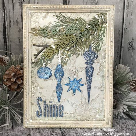 Tim Holtz Cards, Distress Crayons, Ornament Card, Christmas Card Inspiration, Tim Holtz Sizzix, Holiday Planner, Distressed Painting, Christmas Makes, Winter Cards