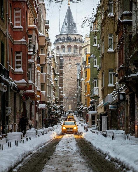 Galata Tower in the snow! | Photo by Onder Turkmen Istanbul Photography, Turkey Photos, Travel Photography Inspiration, Hagia Sophia, Destination Voyage, Turkey Travel, Photography Pictures, Istanbul Turkey, City Travel