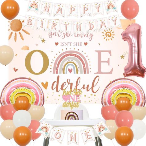 PRICES MAY VARY. Boho Rainbow 1st Birthday Decorations: Include isn’t she lovely isn’t she onederful backdrop 5*3 ft, boho rainbow happy birthday banner, isn’t she onderful cake topper, boho rainbow high chair banner, number 1 foil balloon 32”, 2pcs boho rainbow foil balloons, 16pcs latex balloons 12”. Boho Design: Isn't she lovely isn't she onederful decorations are designed as boho rainbow patterns, will add a bohemia atmosphere for girls 1st birthday party. High Quality: Isn't she lovely isn' Onederful Backdrop, Boho First Birthday Party, Boho Rainbow 1st Birthday, Isn't She Onederful, Boho First Birthday, Rainbow Birthday Decorations, Rainbow 1st Birthday, Rainbow First Birthday, First Birthday Party Decorations