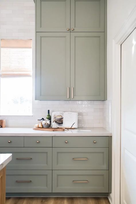 Sage Green Paint Color, Sage Kitchen, Sage Green Paint, Sage Green Kitchen, Green Kitchen Cabinets, Story Design, Green Cabinets, Kitchen Farmhouse, Kitchen Cabinet Colors