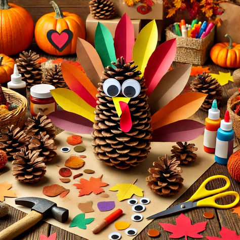 Turkey Crafts With Pine Cones, Pine Cone Turkeys For Kids, Pine Cone Turkey Craft, Pine Cone Turkey, Pine Cone Craft, Pinecone Turkey, Crafts With Kids, English Day, Turkey Crafts