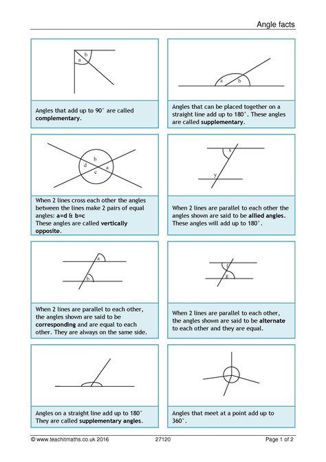 Angle facts Geometry Proofs, Angles Math, Angle Relationships, Angles Worksheet, Relationship Worksheets, Teaching Math Strategies, Teaching Geometry, Lines And Angles, Geometry High School