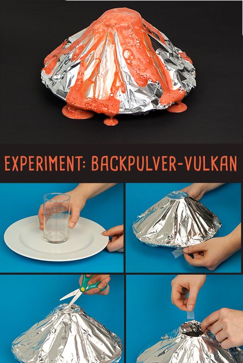 Experiment mit Video zum Nachmachen! Kids Volcano Experiment, Baking Soda Volcano, Vetenskapliga Experiment, Volcano Projects, Volcano Experiment, Kid Science, Science Experiments For Preschoolers, Science Crafts, Kid Experiments