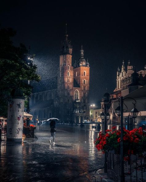 Poland Aesthetics, Poland Cities, Rainy Evening, Visit Poland, Poland Travel, Krakow Poland, Europe Map, Rain Photography, Aesthetic Travel