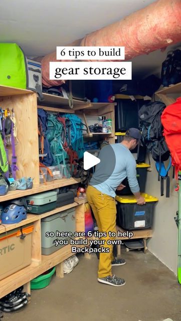 Camping Storage Ideas Garage, Gear Room Storage, Hunting Gear Storage Ideas, Garage Gear Storage, Winter Gear Storage Ideas, Winter Gear Storage, Gear Room Ideas, Gear Room Organization, Sports Gear Organization