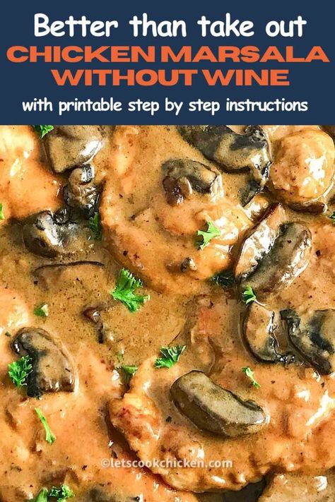 Chicken Marsala without wine - Let’s Cook Chicken! Chicken Marsala Without Wine, Substitute For Marsala Wine, Marsala Sauce, Eat More Chicken, Marsala Chicken Recipes, Marsala Wine, Cook Chicken, American Dishes, Chicken Marsala