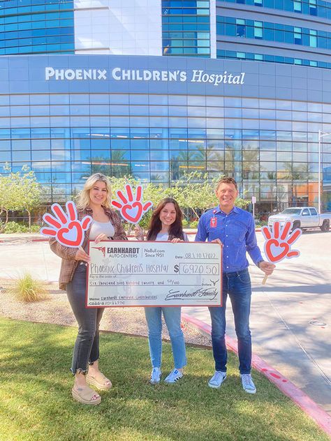 Phoenix Children’s Hospital Foundation received a significant donation from No Bull Employee Charities. The money was raised from voluntary payroll donations of participating employees at Earnhardt Auto Centers. “Many people don’t realize just how much free care is needed at the Phoenix Children’s Hospital,” said Jayla Hall, Media & Promotions Coordinator, Earnhardt Auto Centers, in discussing […] Phoenix Animal, Pediatric Care, Marketing Communications, Medical Insurance, Childrens Hospital, Humane Society, How To Raise Money, Pediatrics, Pet Care