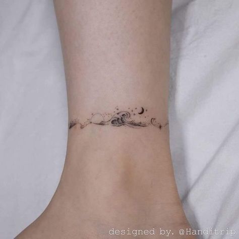 Icarus Tattoo Minimalist, Band Tattoo Meaning, Music Tattoo Minimalist, Armband Tattoo For Women, Beachy Tattoos For Women, Ankle Cuff Tattoo, Tattoos Pulseras, Ankle Band Tattoo, Beach Inspired Tattoos