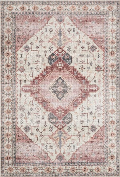 Bungalow Rose Gelo Oriental Ivory/Berry Area Rug & Reviews | Wayfair Iving Room, Amy W, Bungalow Bedroom, Baby Girl Nursery Ideas, Hot Tub Fireplace, Tub Fireplace, Girl Nursery Ideas, Gray Farmhouse, Dark Grey Rug