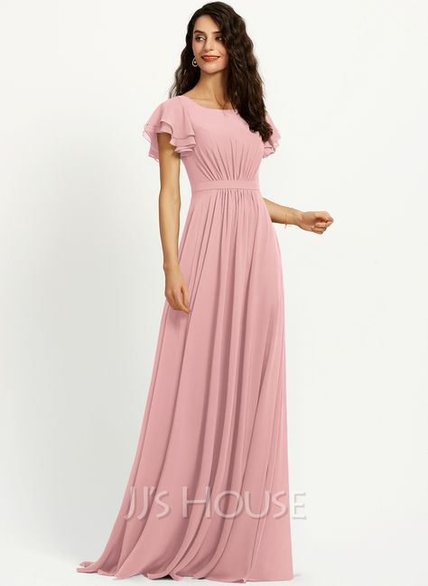 A-Line Scoop Neck Floor-Length Bridesmaid Dress With Ruffle (007251581) Scoop Neck Bridesmaid Dress, Lace Top Wedding Dress, High Low Dress Formal, Bridesmaid Dress Color, Jjs House, Ivory Bridesmaid Dresses, Lavender Bridesmaid Dresses, Designer Anarkali Dresses, Dusty Rose Bridesmaid Dresses