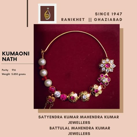 Kumaoni Nath 1/2 tola by BattuLal Mahendra Kumar Jewellers  Mangal Chowk, Shakti Khand 1, Indirapuram, Ghaziabad Kumaoni Nath Design, Kumaoni Nath, Kumaoni Bride, Nath Designs, Rajput Jewellery, Large Nose, Silver Anklets Designs, Rajasthani Dress, Rajputi Jewellery