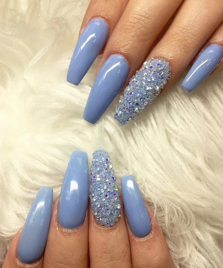 Cinderella Acrylic Nails, Periwinkle Prom Nails, Perry Winkle Nails, Cinderella Blue Nails, Call Nails, Powder Blue Nails, Cinderella Nails, Periwinkle Nails, Blue Prom Nails