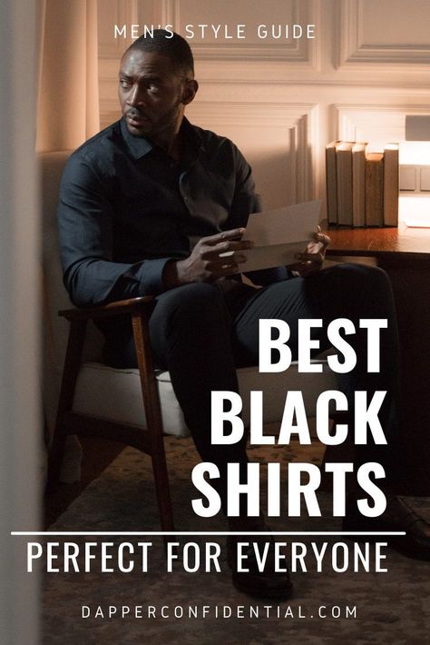 Read the article for everything you need to know about black shirts for men, how to style them and where to wear them. Plus, our top picks to add this timeless, elegant color to your wardrobe. Mens Black Dress Shirt Outfit, Black Shirt Outfit Men Casual, Black Shirt Combination, Black Shirts For Men, Mens Office Fashion, Black Shirt Outfit Men, Black Shirt Outfits, Black Dress Shirt Men, Milan Fashion Week Men