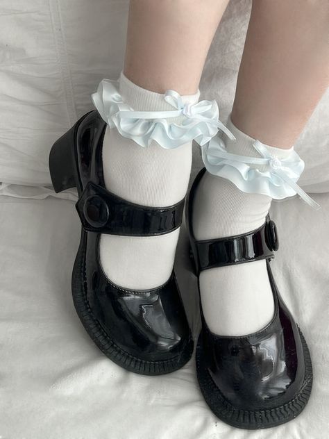 This price is for a pair of socks only. Ruffle Socks With Boots, Socks With Frills, Cute Socks Ankle, Frilly Socks And Heels, Mary Janes With Socks, Zapatos Coquette, Socks With Ruffles, Ruffle Sock, Contrast Outfit