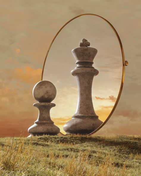 Chess Reimagined on Behance Reflection Poster, Playing Chess, Chess Queen, Reflection Photography, Prophetic Art, The Writer, Foto Art, Creative Ads, Metal Poster Displate