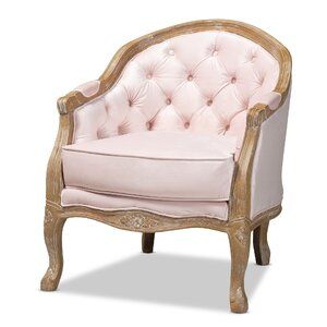 One Allium Way Elliana Traditional French Provincial Velvet Upholstered Armchair | Wayfair Wood Armchair, French Arm Chair, White Washed Oak, Studio Chairs, Oak Armchair, Pink Chair, Wood Arm Chair, Baxton Studio, Velvet Armchair