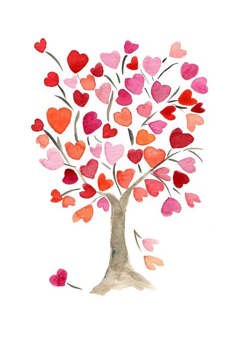 Boom Kunst, Valentines Watercolor, Personalized Art Print, Art Carte, Valentines Art, 수채화 �그림, Etsy Art Prints, Heart Tree, Watercolor Trees