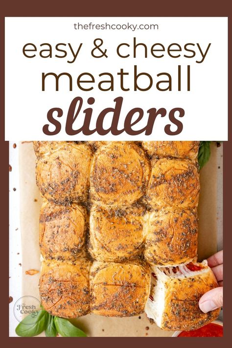 These pull-apart meatball sliders are just what you need for your game day parties. Italian meatballs with marinara and gooey cheese on Hawaiian rolls for the win! Save the recipe today. thefreshcooky.com #Italianmeatballsliders Pull Apart Meatball Sliders, Sliders With Hawaiian Rolls, Lemon Ricotta Cake Recipes, Meatball Sliders Recipes, Sliders On Hawaiian Rolls, Ricotta Cake Recipes, Easy Slider Recipes, Cheesesteak Sliders, Hawaiian Roll Sliders