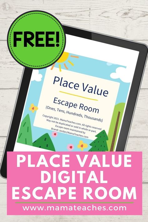 Free Place Value Digital Escape Room on an iPad Place Value Escape Room, Math Olympics, Virtual Escape Room, Math Escape Room, Virtual Team Building, Sports Classroom, Place Value Game, Articulate Storyline, Place Value Games