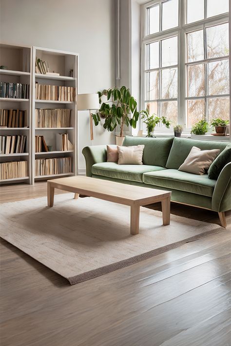 Light Green Sofa Living Room, Green Aesthetic Home Decor, Pale Green Living Room, Light Green Sofa, Green Aesthetic Home, Soft Green Aesthetic, Bold Sofa, Living Room Bright, Green Sofa Living Room