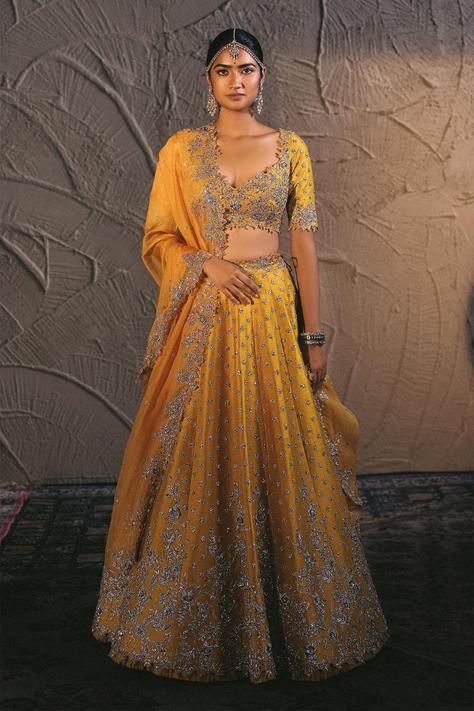 Embroidery Zardozi, Raw Silk Lehenga, Organza Embroidery, Anushree Reddy, Yellow Lehenga, Designer Bridal Lehenga, Silk Lehenga, Organza Dupatta, Designer Gowns