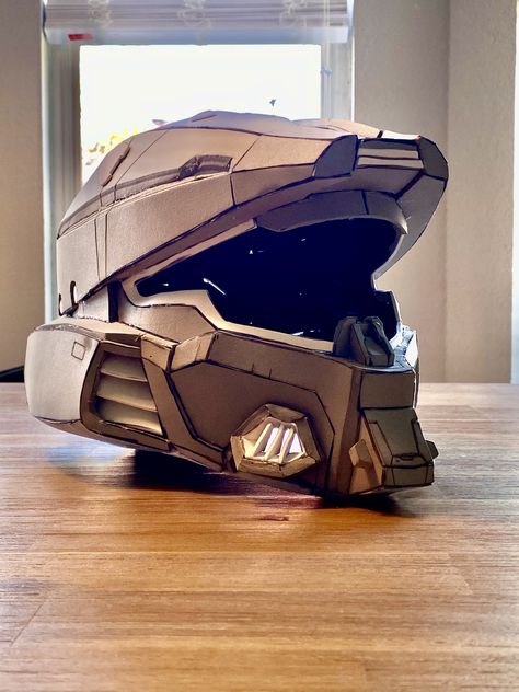 Paper Helmet, Cardboard Helmet, Diy Helmet, Sci-fi Helmet, Soldier Helmet, Helmet Concept, Halo Master Chief, Halo Infinite, Cars Birthday Party Disney