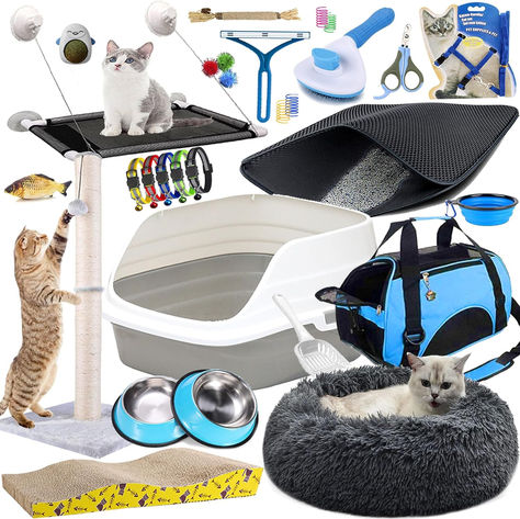 Lobeve Kitten Supplies Starter Kit - 30-Piece Set of Cat Essentials and Cat Stuff. Includes Cat Litter Box, Toys, Bed, Carrier, Bowls, Brush, and More. Perfect Welcome Home Gift for Your New Cat-Blue Kitten Supplies, Cat Nail Clippers, Cat Window Perch, Window Perch, Cat Nail, Cat Litter Mat, Cat Essentials, Litter Mat, Welcome Home Gifts