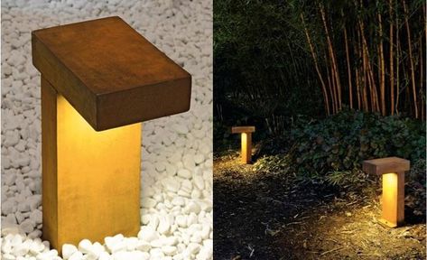 The Rusty Outdoor Path Light is made of Cor-ten cast steel and is extremely weather proof. The light is provided by a low-voltage fluorescen... Garden Path Lighting, Landscape Lighting Design, Backyard Garden Layout, Outdoor Path, Outdoor Path Lighting, Pathway Lighting, Path Lights, Garden Pathway, Solar Lights Garden