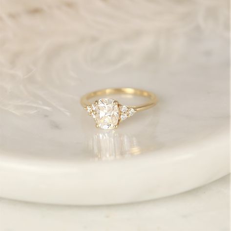 Cambria is a cool cluster engagement ring that truly brings the sparkle and shine! #rings #engagementrings #weddingrings #rosadosbox #gold #moissanite #diamonds #elongatedcushion #cluster #elongatedcushionengagementring #unique #jewelry #finejewelry #gifts Forest Theme Wedding, Jewelry Photos, Cushion Engagement Ring, Elongated Cushion, Cute Engagement Rings, Future Engagement Rings, 3 Stone Engagement Rings, Forest Theme, Forever One Moissanite