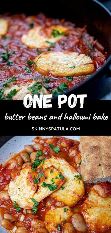 Halloumi Bake Recipes, Baked Halloumi Recipes, Healthy Halloumi Recipes, Recipes With Butter Beans, Butter Bean Recipes, Baked Butter Beans, Halloumi Bake, Halloumi Recipes, Baked Halloumi