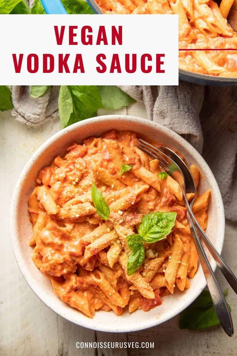 This vegan vodka sauce is rich, creamy and super easy to make with just a handful of ingredients. Perfect over pasta, you'd never guess this decadent sauce was dairy-free! Vodka Sauce Healthy, Vegan Vodka Pasta, Vegan Vodka Pasta Sauce, Vegetarian Vodka Pasta, All’s Vodka Sauce, Creamy Vegan Pasta, Vodka Pasta, Dairy Free Pasta, Vegan Parmesan Cheese