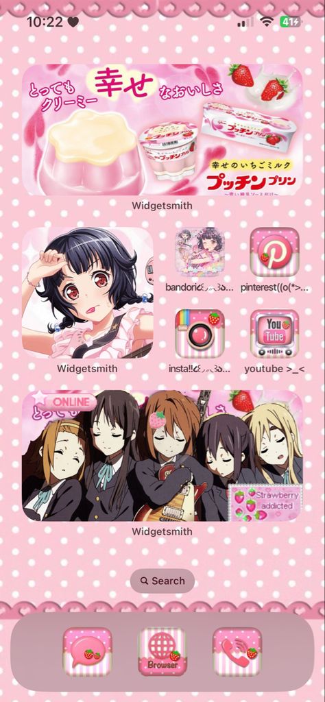 Cute Phone Ideas Widgets, K On Phone Wallpaper, Kawaii Core Phone Layout, Cute Anime Phone Themes, Cute Core Phone Layout, Cutecore Theme Phone, Wallpaper Set Up, Kawaiicore Phone Theme, Cutecore Phone Wallpaper