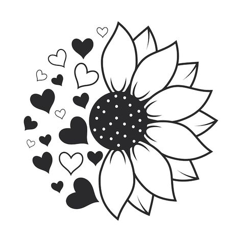 Half sunflower with love, half sunflower... | Premium Vector #Freepik #vector #sunflower #sunflower-illustration #clip-art #floral-silhouette Half Sunflower Drawing, Sunflower Silhouette, Half Sunflower, Sunflower Illustration, Sunflower Drawing, Sunflower Clipart, Homemade Clay, Floral Silhouette, Heart Outline