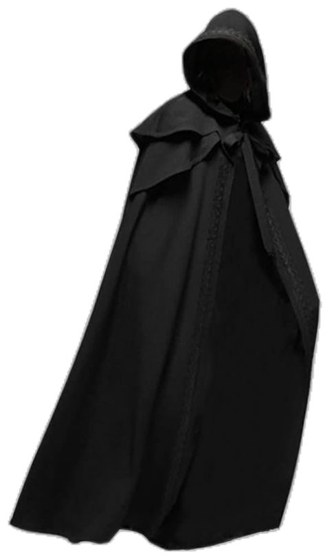 Black Cloak Men, Person Wearing Cloak Reference, Black Cloak Aesthetic, Medieval Knight Outfit, D&d Outfits, Assassins Aesthetic, Mage Cloak, Medieval Witch Costume, Cloak Designs