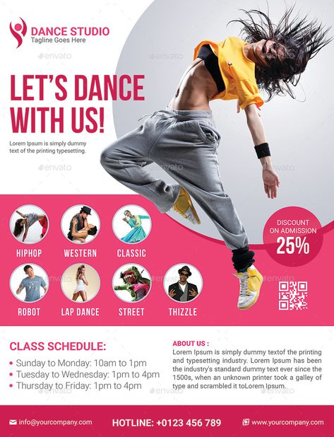 Dance Poster Design, Class Schedule Template, 1million Dance Studio, Dance Logo, Dance Workshop, Fitness Flyer, Class Poster, Golf Event, Free Brochure Template