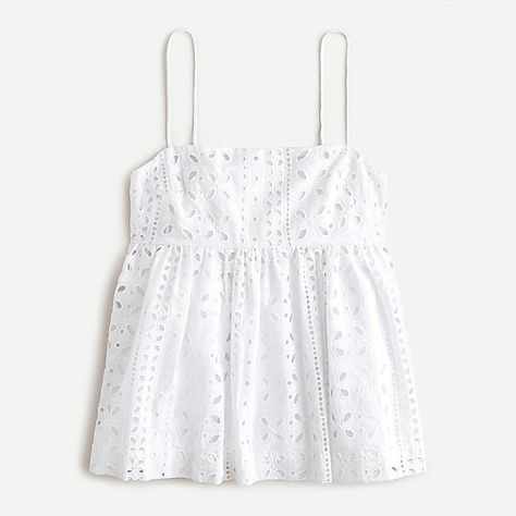 J.Crew: Eyelet Camisole Top For Women White Spaghetti Strap, Eyelet Fabric, Scoop Neck Tank Top, Silk Tank Top, Sleeveless Cardigan, White Eyelet, Silk Charmeuse, Jcrew Women, Velvet Tops