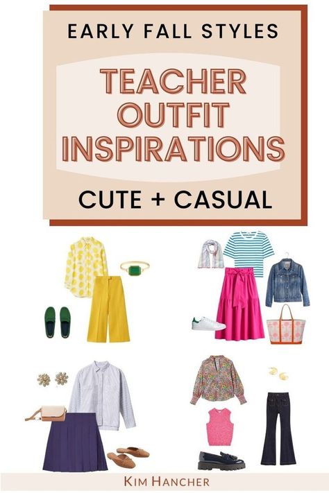 This posts provides casual, trendy, and modern teacher fall outfit ideas for the upcoming school year! From the different kinds of clothes teachers should wear to where to shop, find cute teacher outfit ideas and casual Friday looks as well as how to execute outfit ideas early fall! Stylish and cute outfits for elementary, middle school and high school teachers. Teacher Fall Outfits, Elementary Teacher Outfits, Outfits Early Fall, Casual Teacher Outfit, Teacher Outfit Ideas, Modern Teacher, High School Teachers, Teacher Outfits Elementary, Cute Teacher Outfits