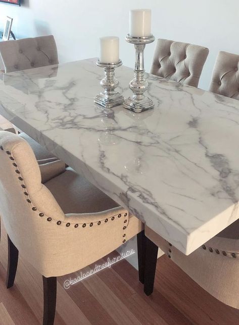 Home decor dining table ideas - living room furniture ideas - aesthetic furniture ideas Dining Table Decoration Ideas, Marble Dinning Table, Dining Table Ideas, Sofa Table Design, Living Room Furniture Ideas, Marble Dining Table Set, Dining Area Decor, Aesthetic Furniture, Room Furniture Ideas