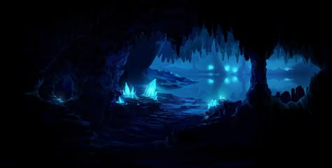 Cave Village Concept Art, Exterior Aesthetic, Underwater Drawing, Inner Earth, Dark Cave, Fantasy Background, Crystal Cave, Landscape Concept, The Cave