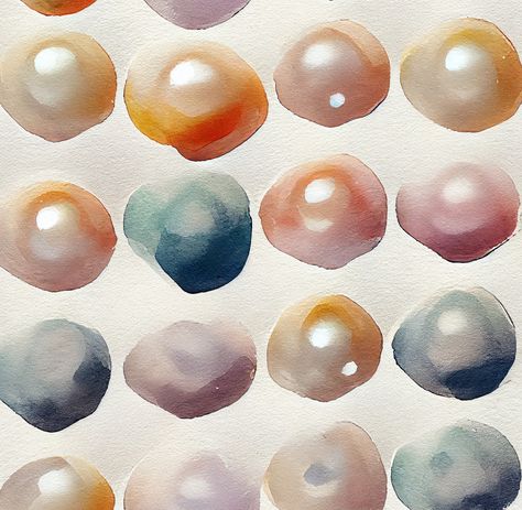 Pearl Watercolor Painting, Drawing Pearls, Pearls Painting, Pearl Painting, June Gemini, Pearl Paint, Handmade Ideas, Visual Arts, Surface Design