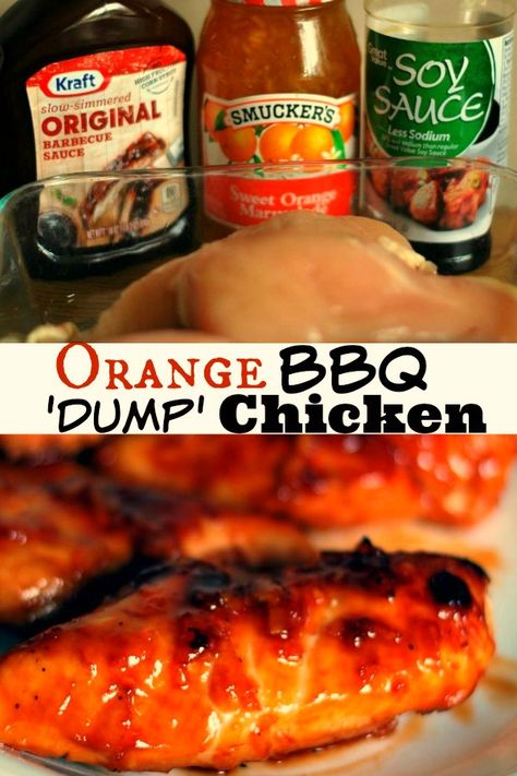 Orange BBQ Dump Chicken – Aunt Bee's Recipes Orange Bbq Chicken, Orange Chicken Freezer Meal Crock Pot, Easy Orange Chicken 3 Ingredients, Dump Meals Oven, Dump Chicken Recipes, Dump Chicken, Bbq Sauce Chicken, Dump Meals, Freezer Cooking