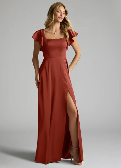 Azazie Bondi Auburn Bridesmaid Dresses | Azazie Twilight Bridesmaid Dresses, Terracotta Bridesmaid Dresses, November Wedding Guest Outfits, Terracotta Bridesmaid Dress, Terracotta Bridesmaid, Fall Bridesmaid, Gorgeous Bridesmaid Dresses, Fall Bridesmaids, Fall Bridesmaid Dresses