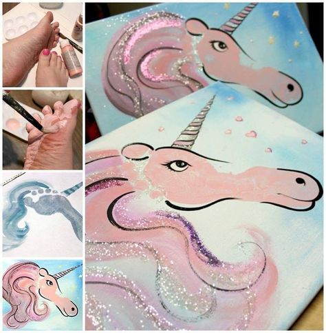 Love this! Unicorns from... - Creative Ideas for Artsy Mommas | Facebook Foot Print Art, Footprint Crafts, Unicorn Crafts, Hand Prints, Footprint Art, Foot Print, Handprint Crafts, Daycare Crafts, Handprint Art