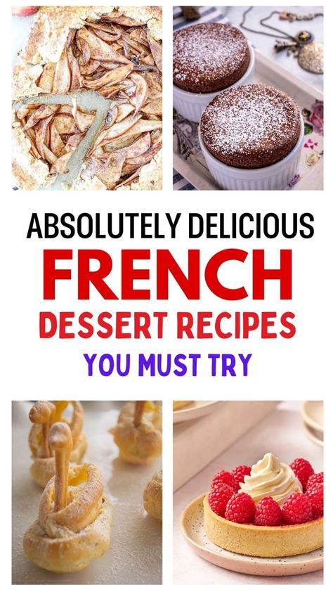 French desserts are the perfect way to add a touch of elegance to any meal or celebration. By checking out these authentic French dessert recipes, you’ll gain access to easy French desserts that impress friends and family alike. Save this pin for a collection of delightful French dessert ideas you’ll want to try again and again! European Dessert Recipes, Easy French Desserts, French Christmas Desserts, France Dessert, French Desserts Easy, Traditional French Desserts, French Pastries Recipes, French Dessert Recipes, French Tart