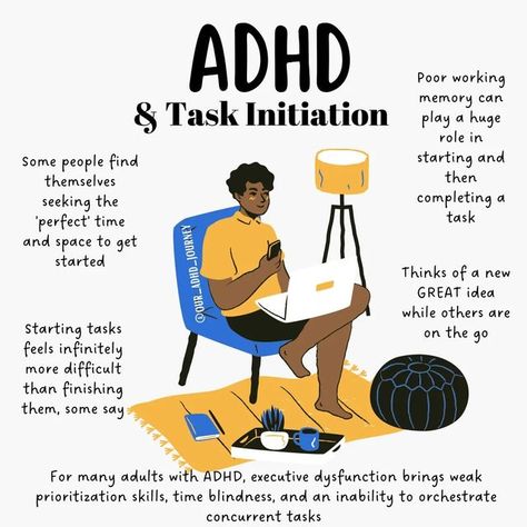 Jo | The ADHD Collective on Instagram: "Starting and working through tasks can be difficult ... Let's be honest the executive function needed to do this isn't one of many #adhders strong points. So let's learn why: 😲Distraction, or shiny red light syndrome, can be one of the biggest barriers. Focus doesn't come easy for many. 😲Perfectionist traits can stop a task from even starting as the location, idea, planning has to be perfect before even commencing. 😲Too many ideas! A new business i How To Deal With Task Paralysis, Task Avoidance, Task Paralysis, Pathological Demand Avoidance, Studying Inspiration, Quiet Space, Executive Function, Working Memory, Executive Functioning