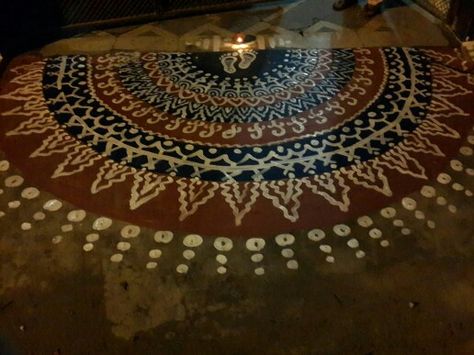 Alpana rangoli. Make your rangoli permanent that will last for 1 year. Use exterior emulsion paints to draw. Tree Skirts, Christmas Tree Skirt, To Draw, 1 Year, Make Your, Christmas Tree, Exterior, Make It Yourself, Holiday Decor